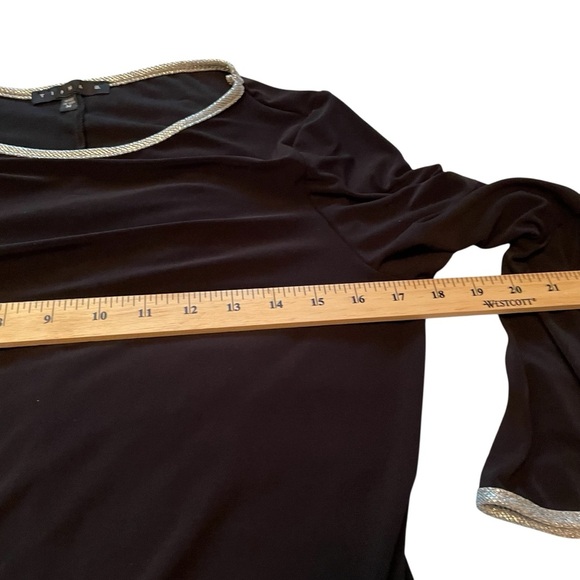 Tiana B Black Dress with Flared/Bell sleeves-Silver Trim-Size Medium NWT - Picture 8 of 10